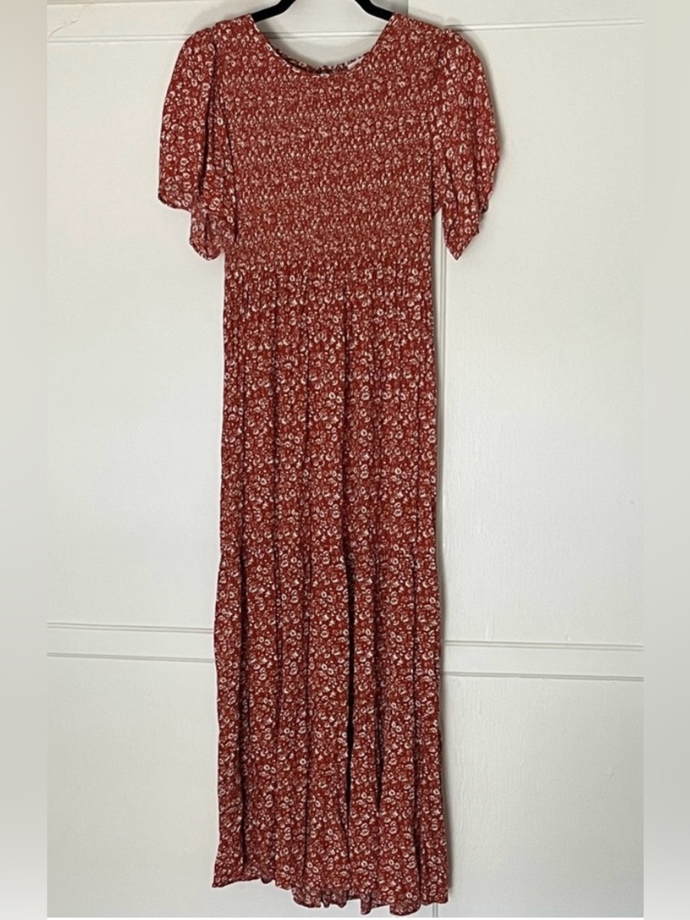 In Bloom Rust Floral Smocked Maxi Dress